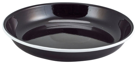 Genware 45624BK Enamel Rice/Pasta Plate Black with White Rim 24cm