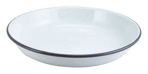 Genware 45624WHG Enamel Rice/Pasta Plate White with Grey Rim 24cm