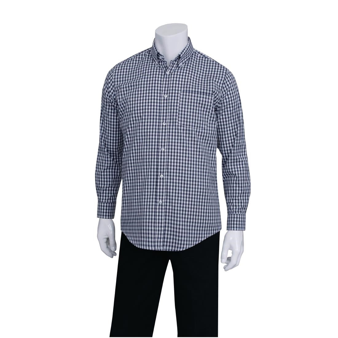 Chef Works Mens Dress Shirt Dark Navy Gingham product image