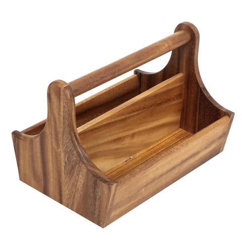 T&G Woodware Acacia Wood Condiment Basket with Handle