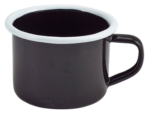 Genware 52106BK Enamel Mug Black with White Rim 12cl/4.2oz