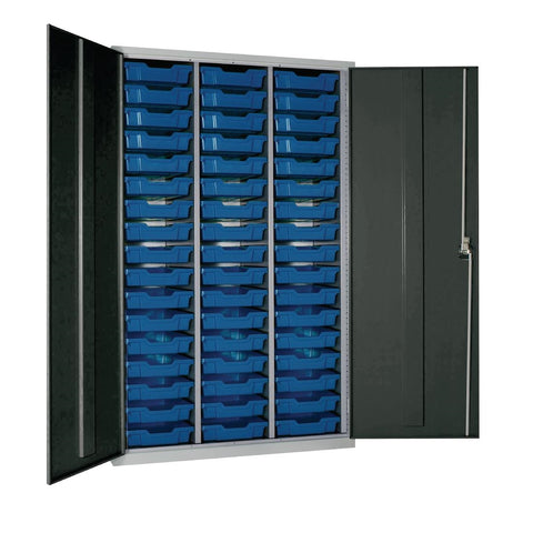 51 Tray High-Capacity Storage Cupboard - Dark Grey with Blue Trays