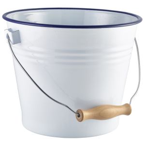 Genware 58516 Enamel Bucket White with Blue Rim 16cm Dia - Pack of 4