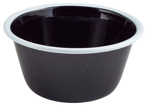 Genware 59512BK Enamel Deep Pie Dish Black with White Rim 12cm - Pack of 12