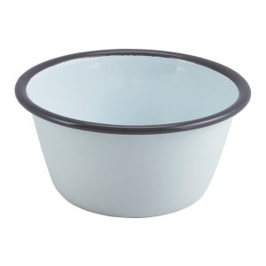 Genware 59512WHG Enamel Round Deep Pie Dish White with Grey Rim 12cm - Pack of 12