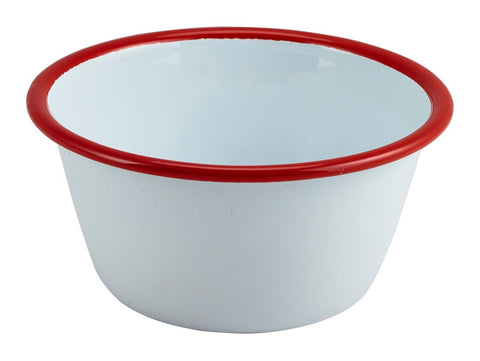 Genware 59512WHR Enamel Round Deep Pie Dish White with Red Rim 12cm - Pack of 12