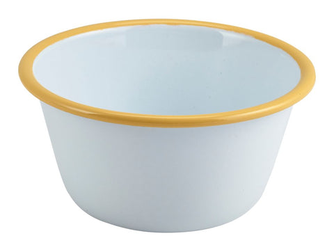 Genware 59512WHY Enamel Round Deep Pie Dish White with Yellow Rim 12cm - Pack of 12