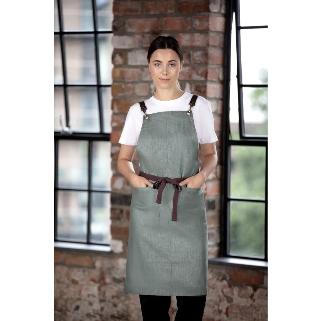 Southside Linen Blend Bib Apron Forest Green product image