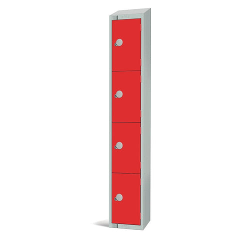 Elite Four Door Coin Return Locker with Sloping Top Red