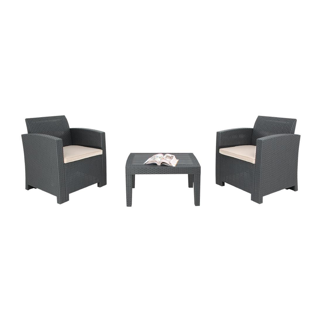 Bolero PP Armchair and Table Wicker Set Grey product image