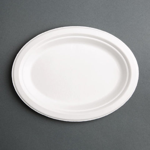 Fiesta Compostable Bagasse Oval Plates 316mm (Pack of 50)