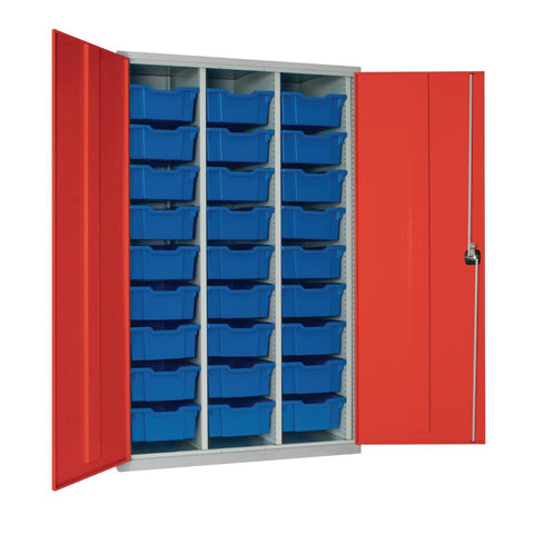 27 Tray High-Capacity Storage Cupboard - Red with Blue Trays