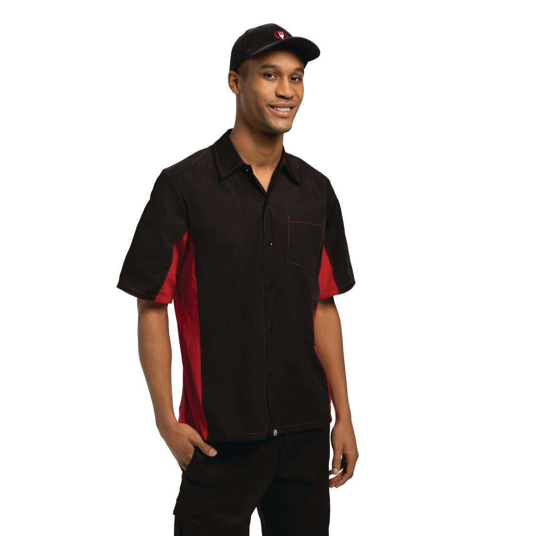 Chef Works Unisex Contrast Shirt Black and Red product image
