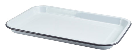 Genware 942933WHG Enamel Serving Tray White with Grey Rim 33.5x23.5x2.2cm