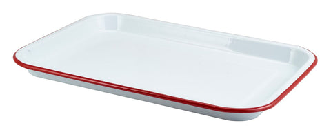 Genware 942933WHR Enamel Serving Tray White with Red Rim 33.5x23.5x2.2cm