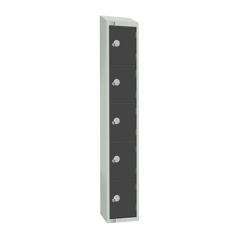 Elite Five Door Camlock Locker with Sloping Top Graphite Grey