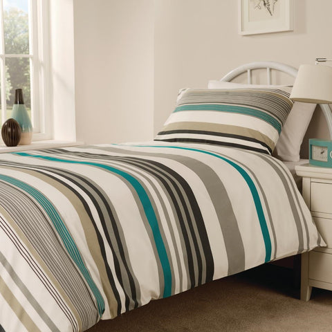 Mitre Essentials Madison Stripe Duvet Cover Open Teal Single