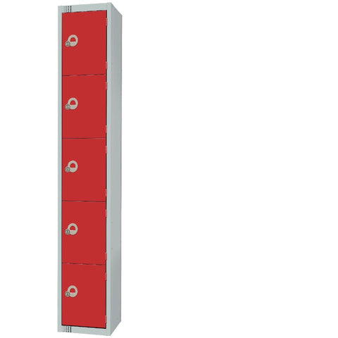 Elite Five Door Camlock Locker with Sloping Top Red