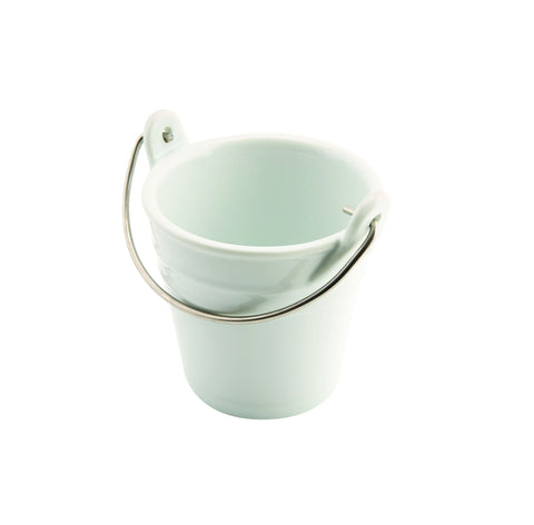 Genware B4246 Porcelain Bucket W/ St/St Handle 9cm Dia 25cl - Pack of 6