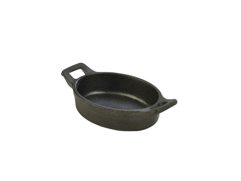 Genware C129 Mini Cast Iron Oval Eared Dish 12 x 9 x 3cm - Pack of 6