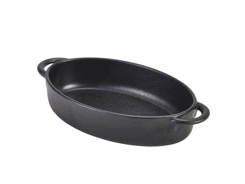 Genware CT-OD18 Cast Iron Effect Oval Dish 17.5 x 11.5 x 4cm - Pack of 6