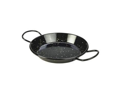 Genware E0215 Black Enamel Miniature Paella Pan 15cm - Pack of 10