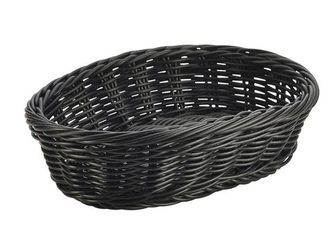 Genware PWB-2316BK Black Oval Polywicker Basket 22.5 x 15.5 x 6.5cm - Pack of 6