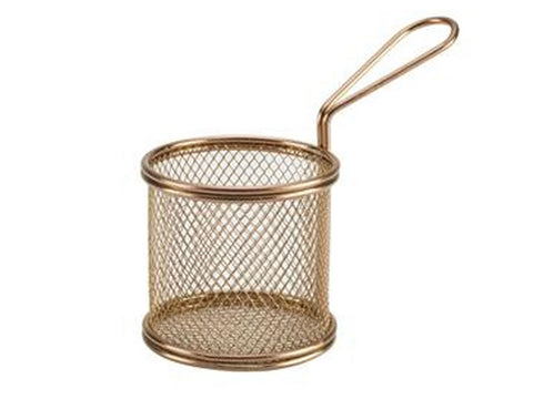 Genware SVBR09C Copper Serving Fry Basket Round 9.3 x 9cm - Pack of 6