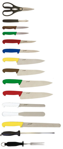 Genware KCASECOL15 15 Piece Colour Coded Knife Set + Knife Case