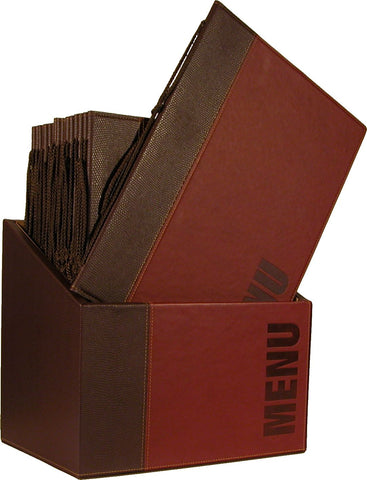 Genware MC-BOX-TRA4-WR Contemporary Menu Box + 20 A4 Wine Red Menus