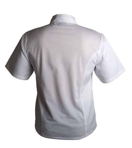 Genware NJ21-L Coolback Press Stud Jacket (Short Sleeve) White L