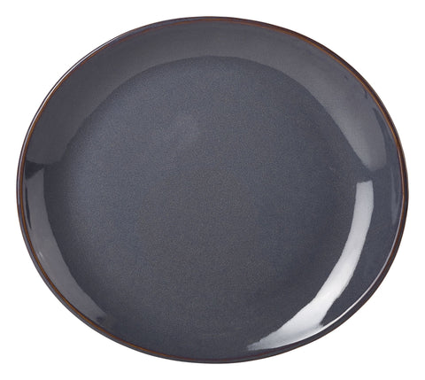 Genware PL-BL25 Terra Stoneware Rustic Blue Oval Plate 25x22cm - Pack of 6