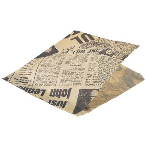Genware PN0829PBG Greaseproof Paper Bags Brown Newspaper Print 17.5 x 17.5cm