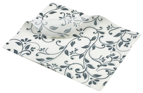 Genware PN1487FG Greaseproof Paper Grey Floral Print 25 x 20cm