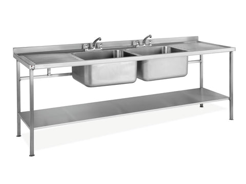 Parry 600mm Deep Stainless Steel Double Sink Unit with Double Drainer