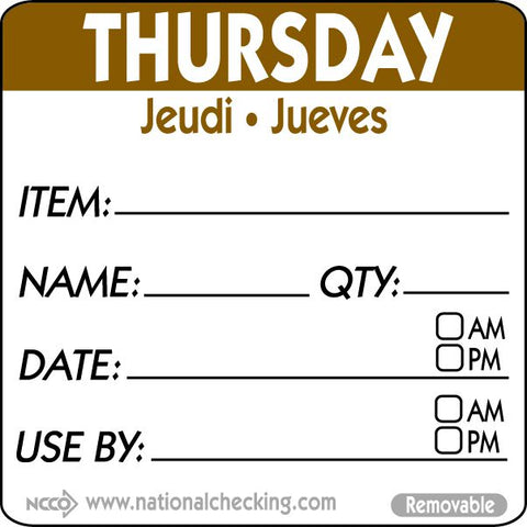 Genware RIDU2204R 50mm Thursday Removable Day Label (500)