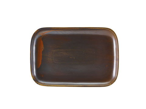 Genware RP-PRC34 Terra Porcelain Rustic Copper Rectangular Plate 34.5 x 23.5cm - Pack of 6