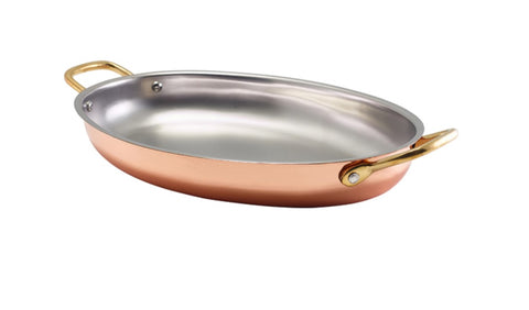 Genware SSD30C Copper Plated Oval Dish 30 x 21cm - Pack of 3