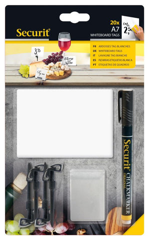 Genware TAG-A7-BL 20 White Chalk Board Tags A7 + 1 Black Chalkmarker