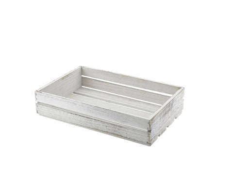 Genware TR225W Wooden Crate White Wash Finish 35 x 23 x 8cm