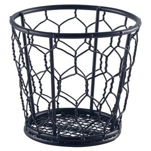 Genware WB10BK Black Wire Basket 10cm Dia - Pack of 6