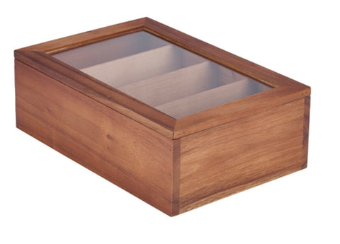 Genware WTB Acacia Wood Tea Box 30 x 20 x 10cm