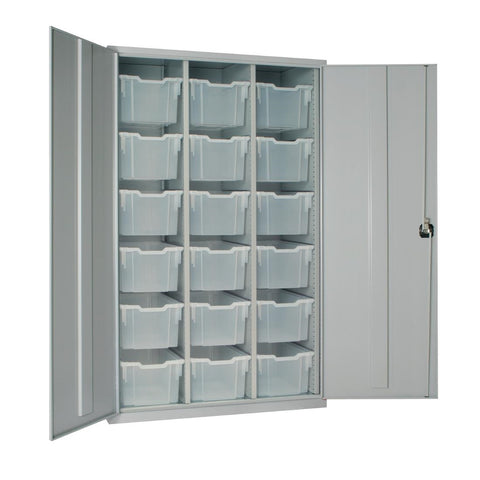 18 Tray High-Capacity Storage Cupboard - Grey with Transparent Trays