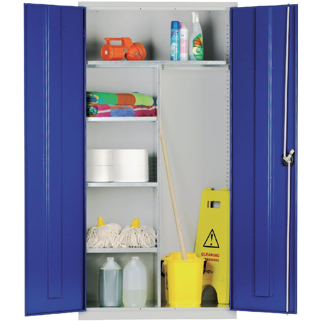 Janitorial Cupboard Grey Blue Doors product image