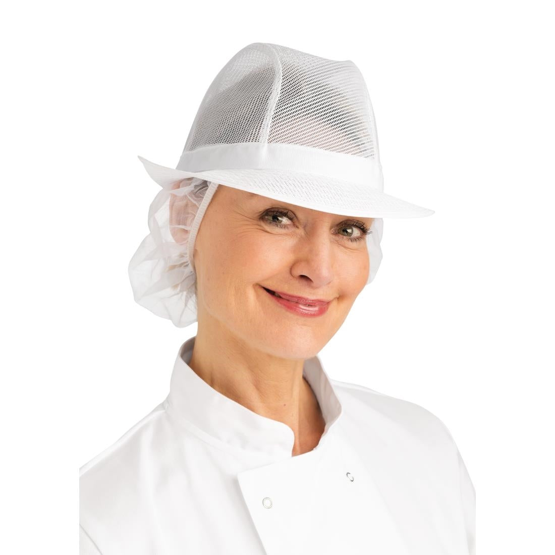 Trilby Hat with Net Snood White M product image