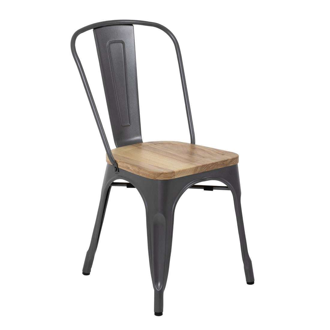 Bolero Bistro Side Chairs with Wooden Seat Pad Gun Metal (Pack of 4) product image