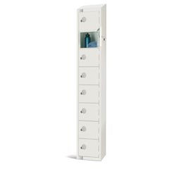 Elite Eight Door Padlock Locker with Sloping Top – White