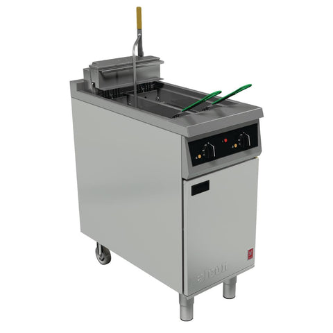 Falcon 400 Series Twin Pan Twin Basket Electric Fryer with Single Filtration & Fryer Angel