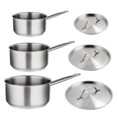 Vogue Stainless Steel Saucepan Set Pack of 3 with Lids