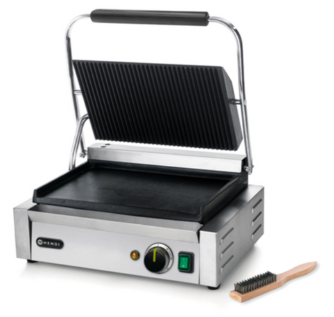 Hendi Large Contact Grill - Ribbed Top and Flat Bottom